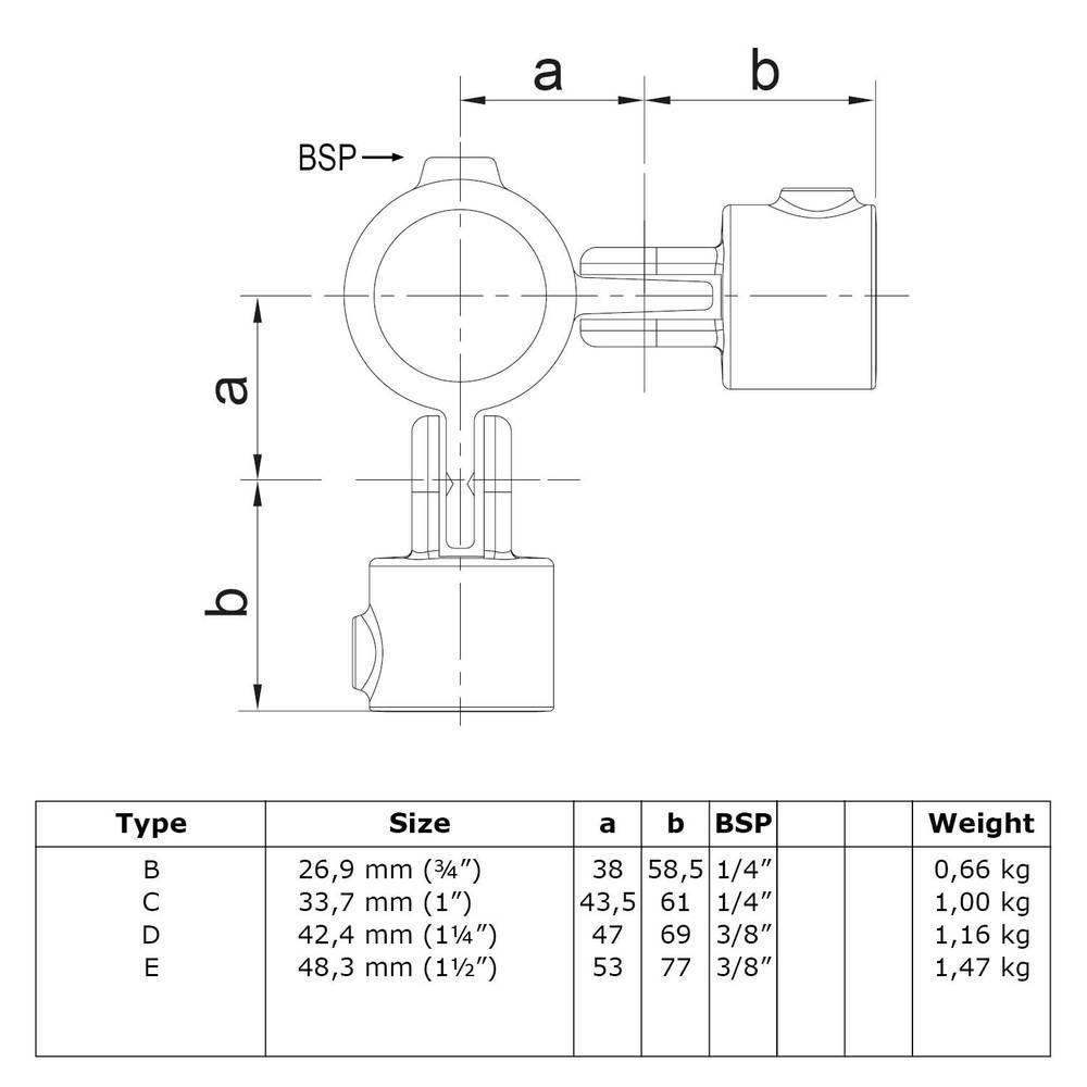 Buiskoppeling Dubbel scharnierstuk 90°-C / 33,7 mm